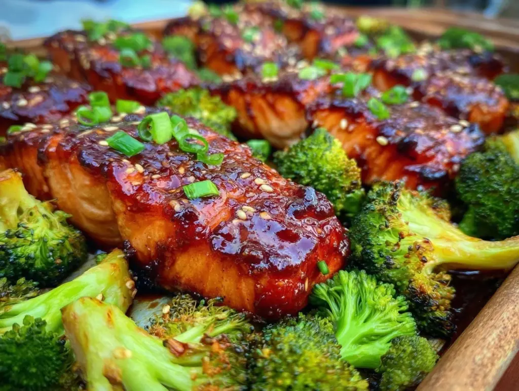 crispy teriyaki salmon sheet pan dinner - featured image