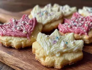 crown-shaped sugar cookies with royal icing - featured image