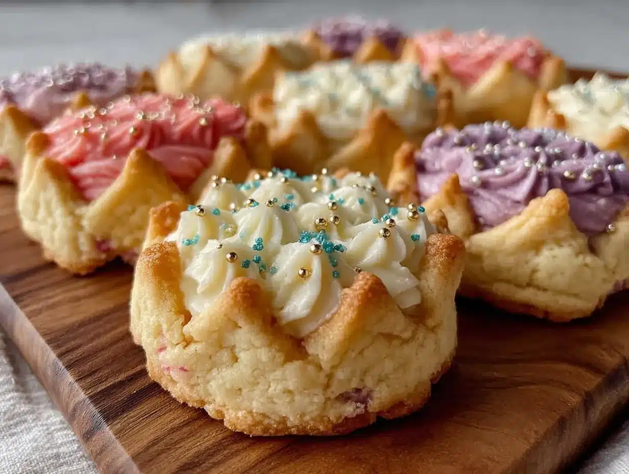 crown-shaped sugar cookies with royal icing preparation steps