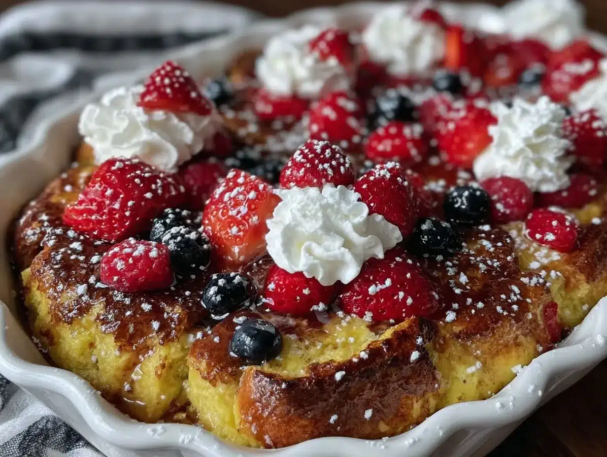 Easy Make-Ahead Patriotic French Toast Casserole preparation steps