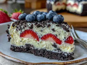 Easy No-Bake Oreo Flag Cake - featured image