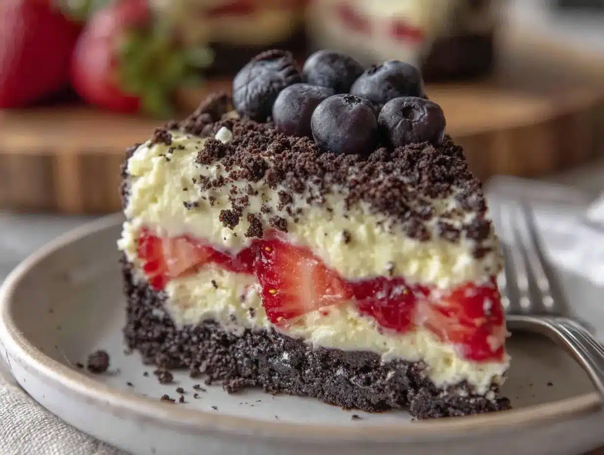 Easy No-Bake Oreo Flag Cake preparation steps