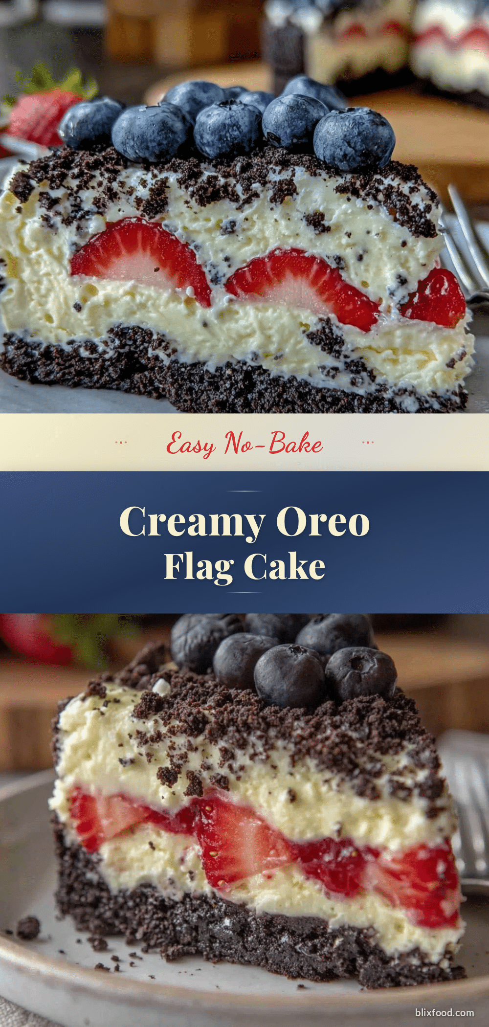 Easy No-Bake Oreo Flag Cake recipe