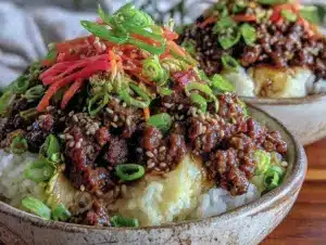 easy savory korean beef bowls - featured image