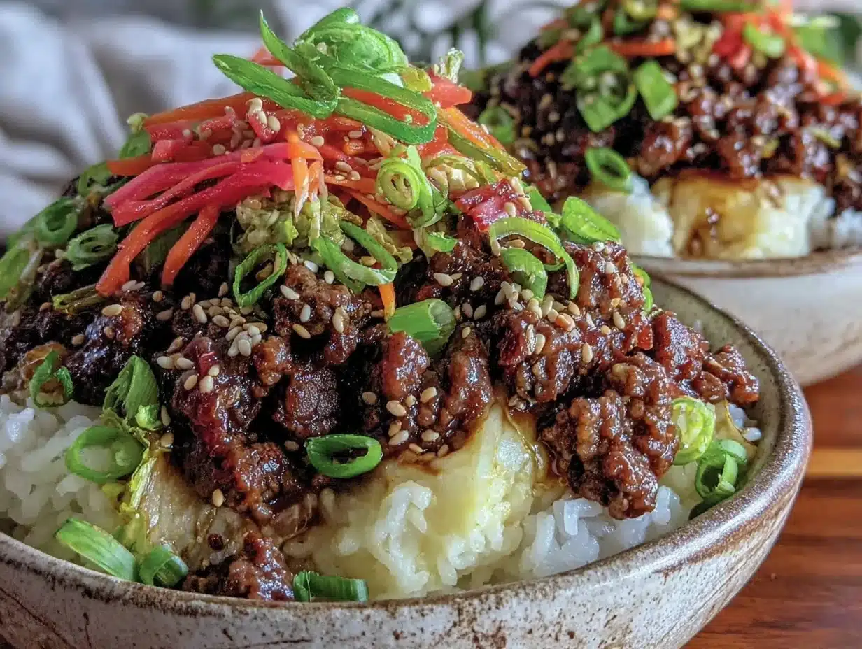 easy savory korean beef bowls - featured image