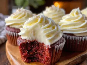 fluffy red velvet cupcakes recipe - featured image