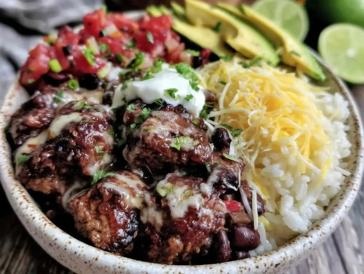 freezer-friendly beef and bean burrito bowls - featured image