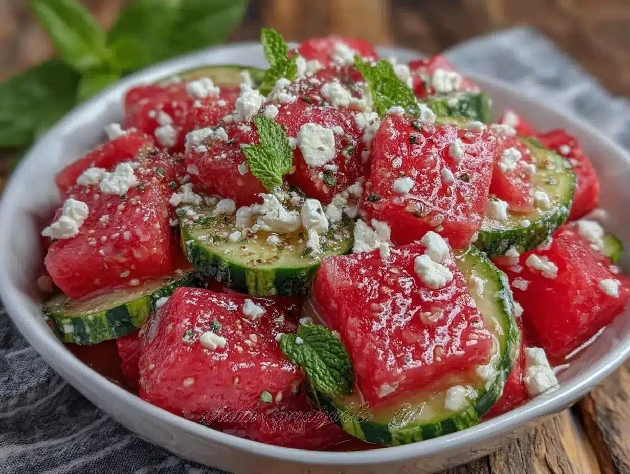 Fresh Cucumber Watermelon Feta Salad preparation steps