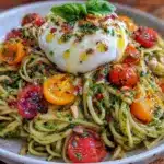 fresh garlic scape pesto pasta - featured image