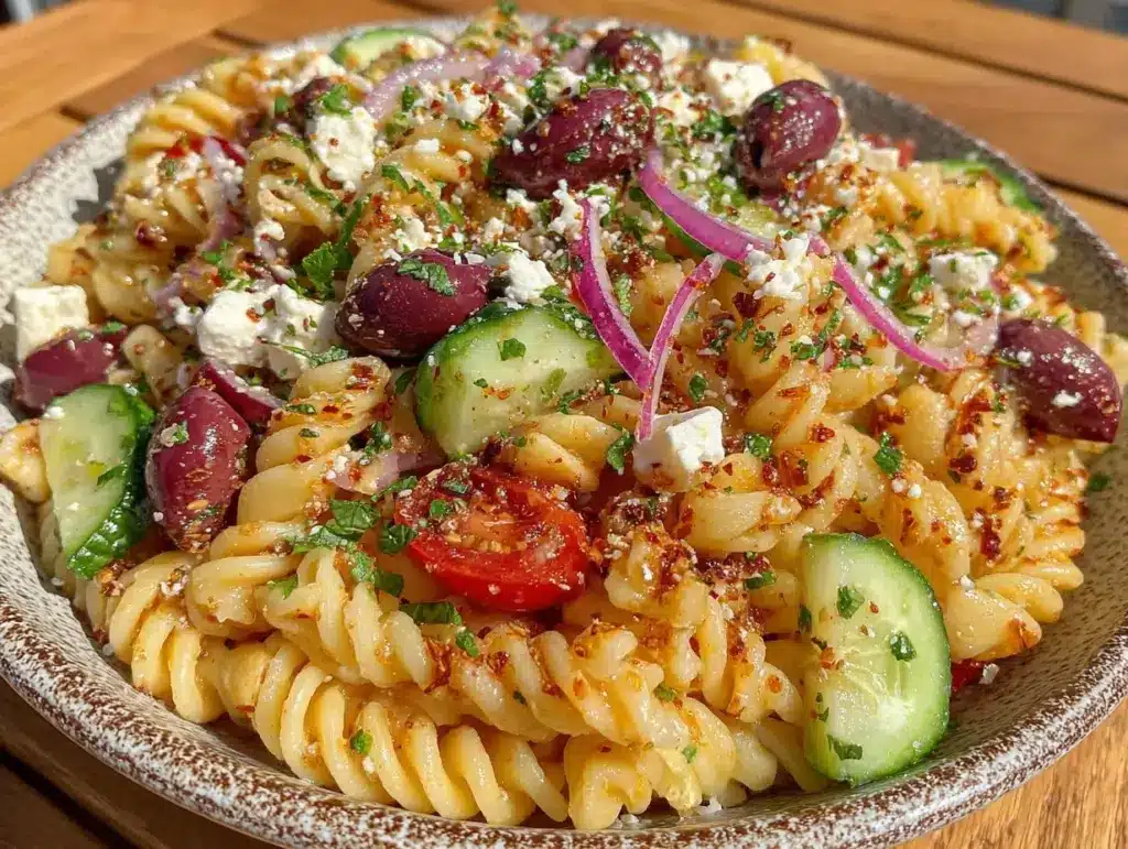 fresh greek pasta salad - featured image