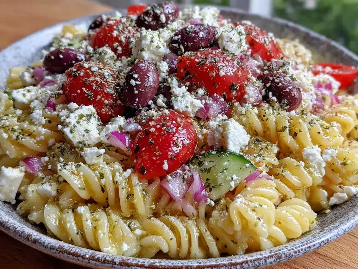 Fresh Greek Pasta Salad preparation steps