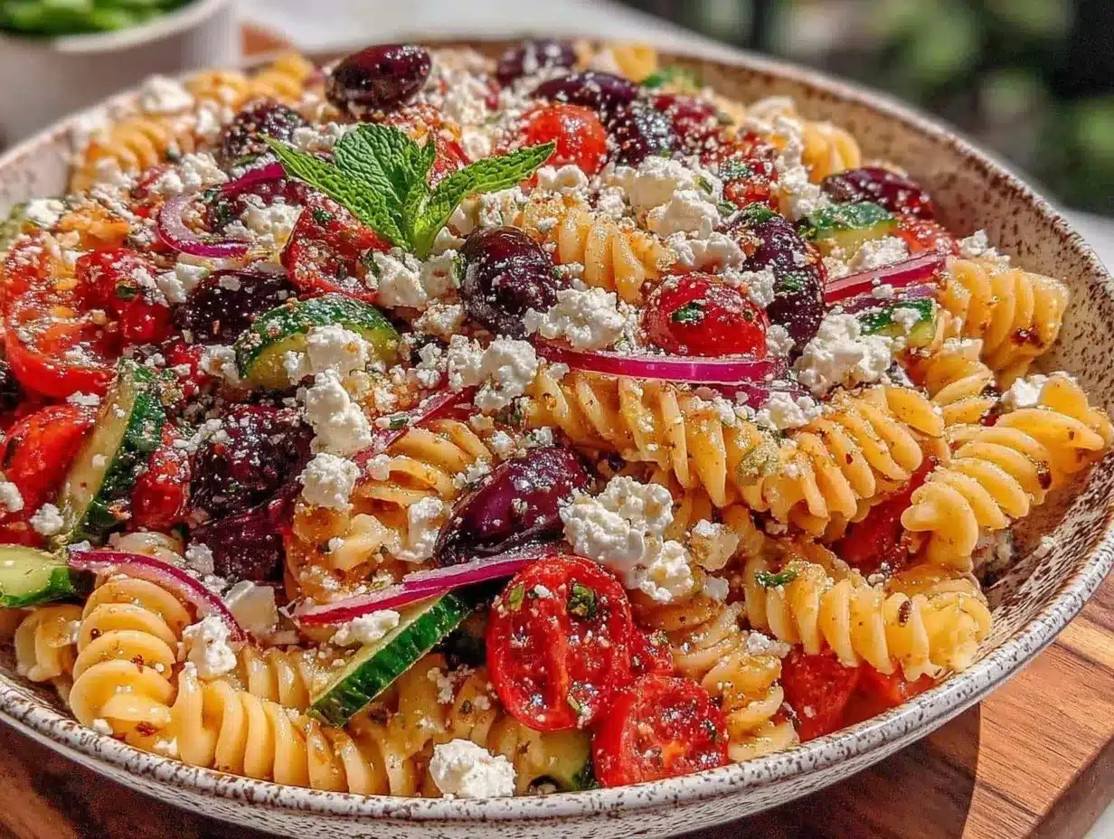 fresh greek pasta salad preparation steps