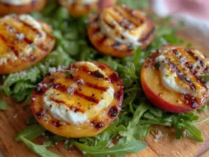 fresh grilled peach and burrata salad - featured image