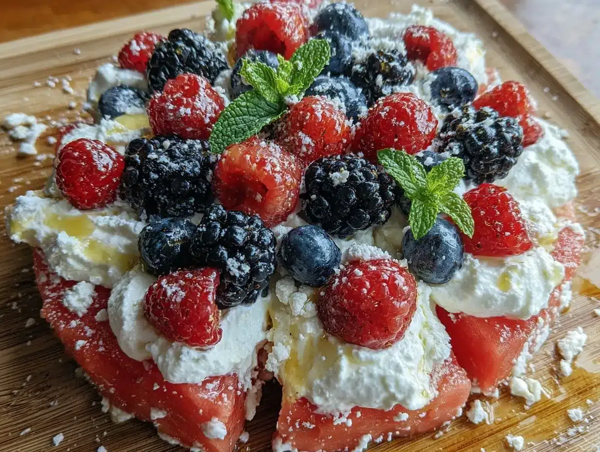 fresh no-bake watermelon pizza preparation steps
