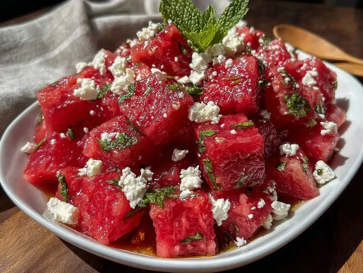 fresh watermelon feta mint salad preparation steps