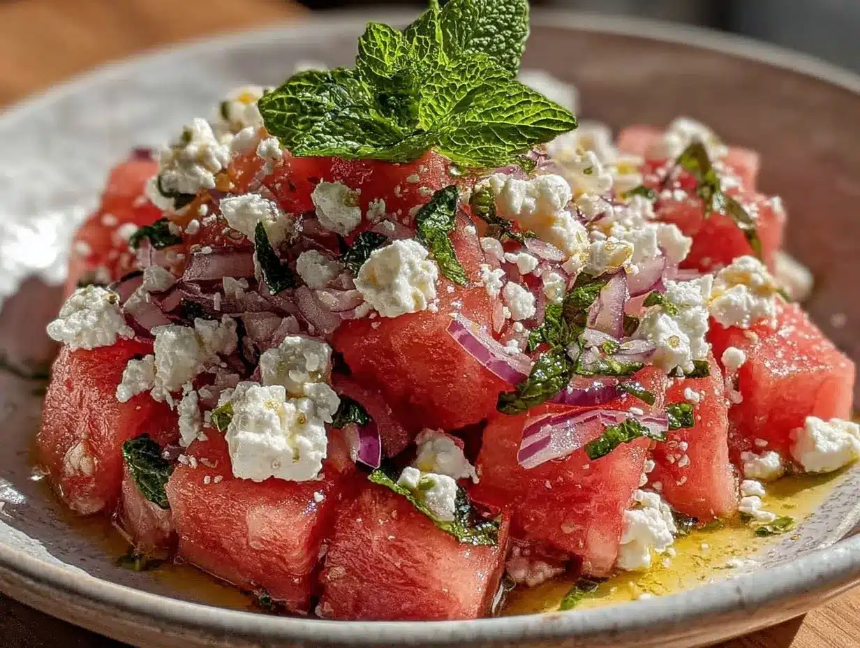 fresh watermelon feta salad preparation steps