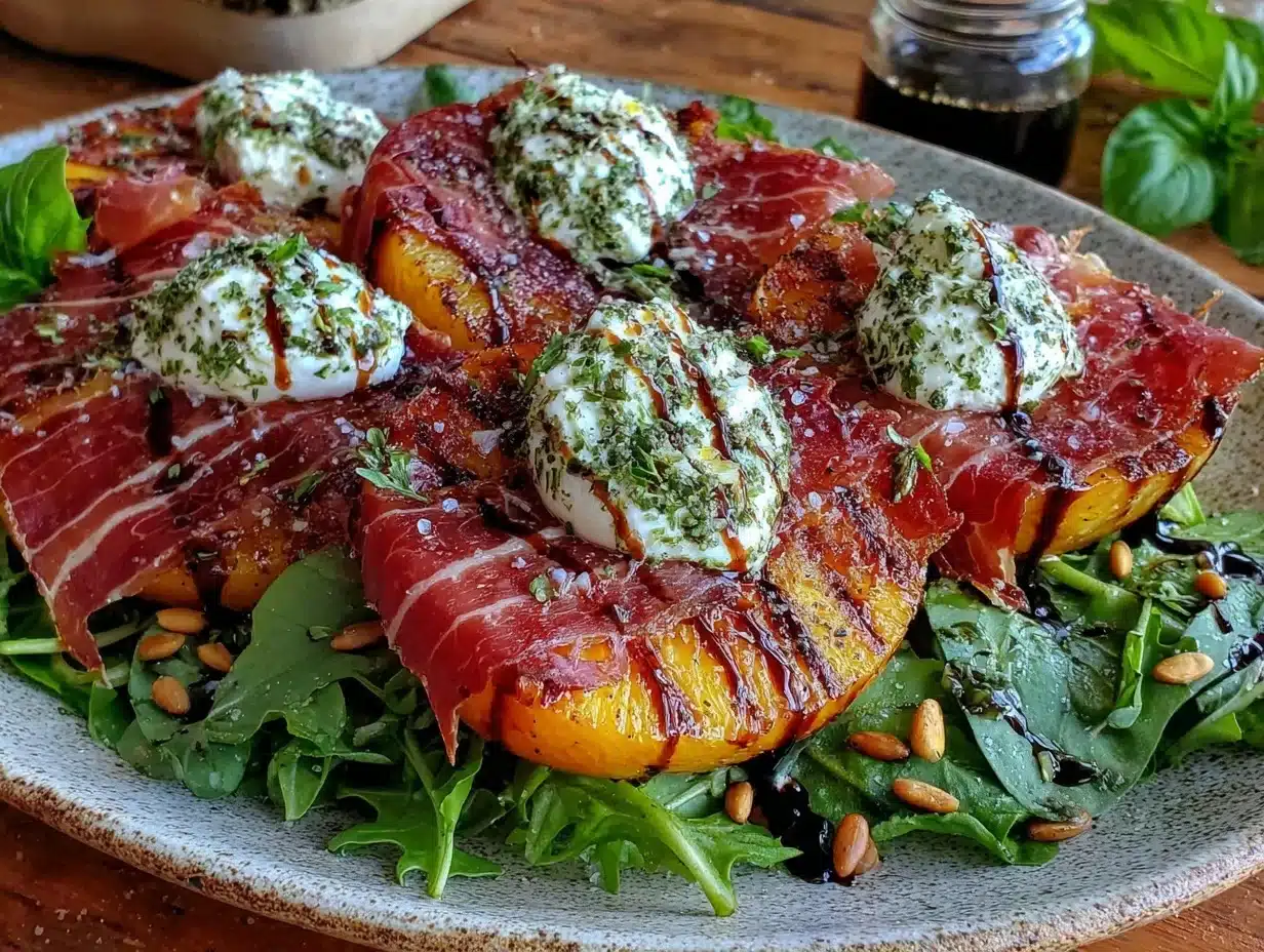 grilled peach burrata salad - featured image