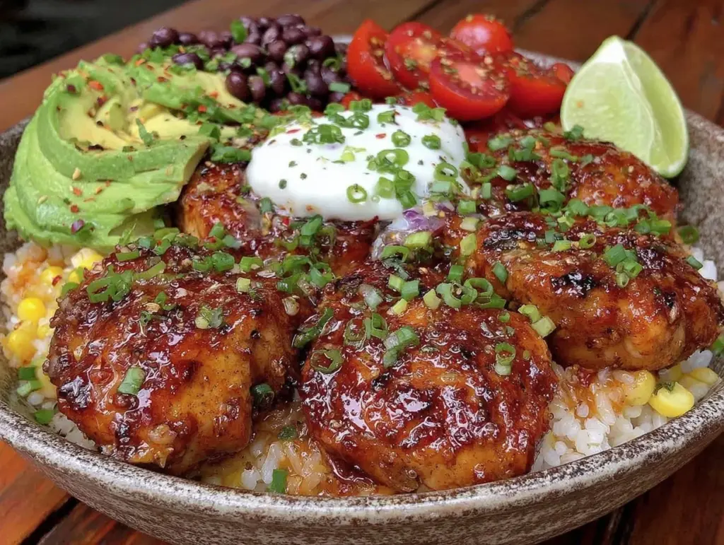 healthy high-protein chicken burrito bowl - featured image