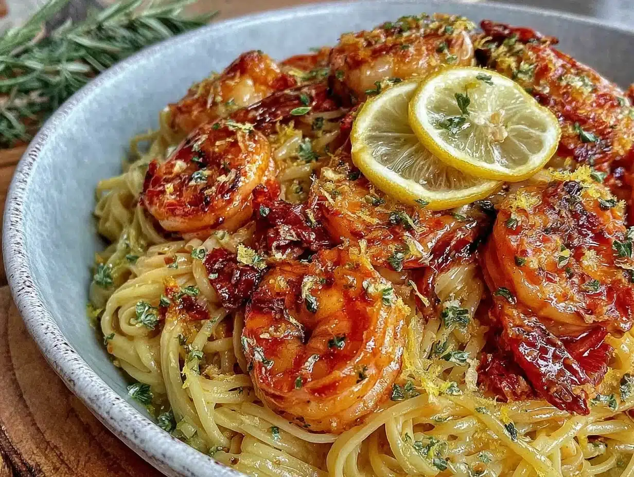 lemon garlic shrimp pasta - featured image