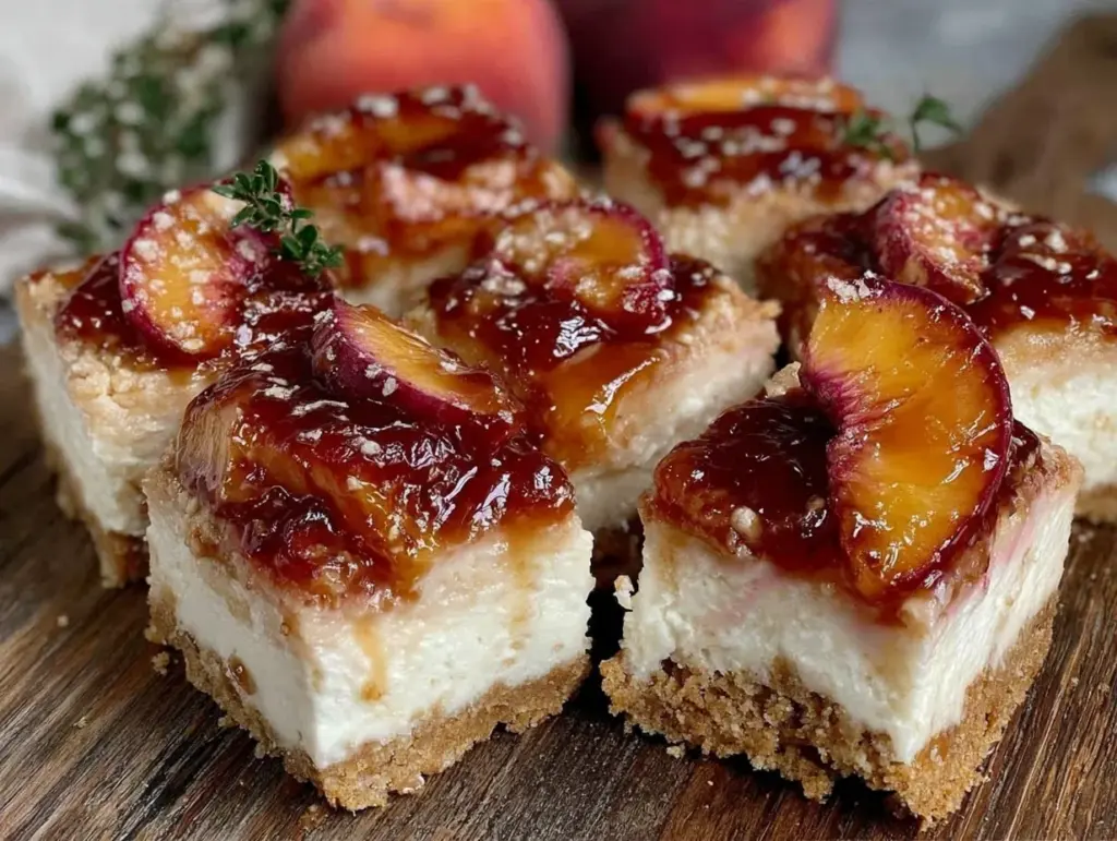 no-bake peach cheesecake bars - featured image