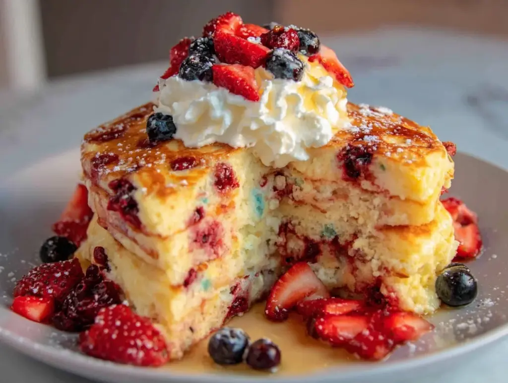 red white and blue pancake stack - featured image
