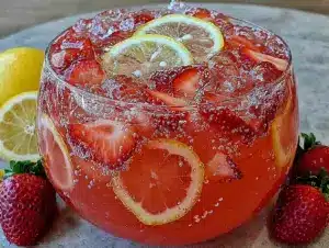 sparkling strawberry lemonade punch - featured image