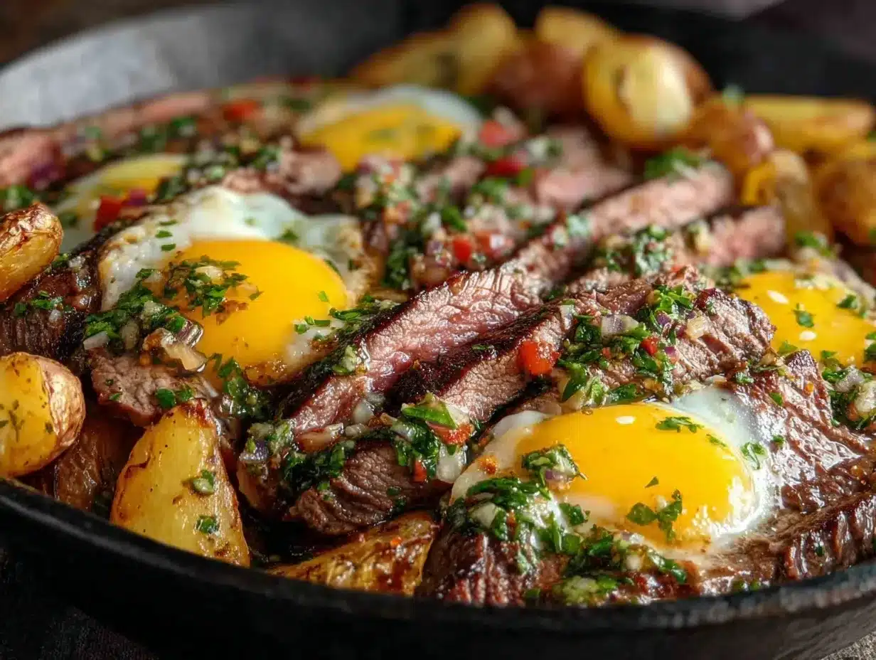 steak and eggs skillet preparation steps