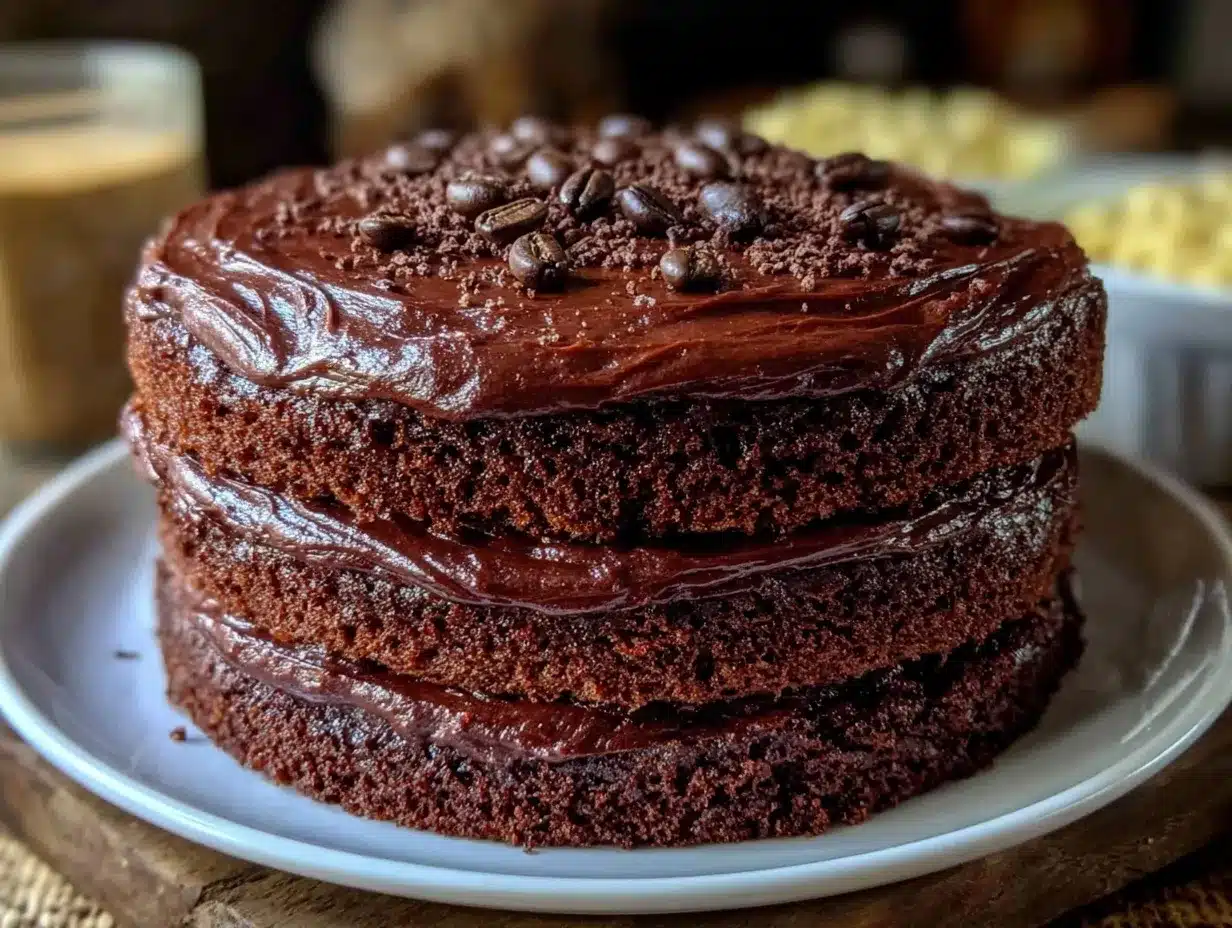 triple layer chocolate espresso cake preparation steps