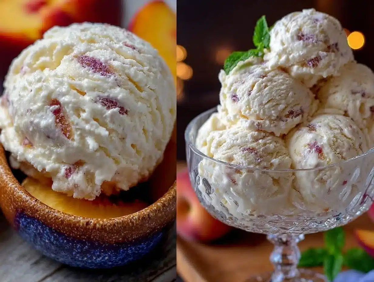 creamy fresh peach ice cream no-churn recipe - featured image