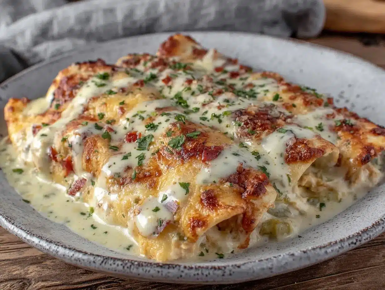 creamy green hatch chili chicken enchiladas preparation steps