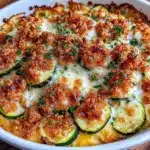 crispy cheesy shredded zucchini casserole - featured image