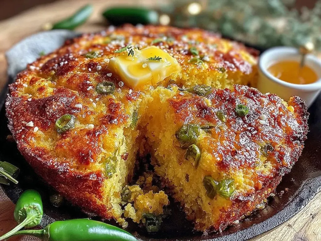 crispy roasted hatch green chili cornbread skillet - featured image