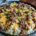 easy cheesy one-pan ground beef and rice skillet - featured image