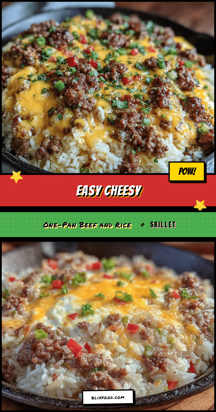 easy cheesy one-pan ground beef and rice skillet recipe