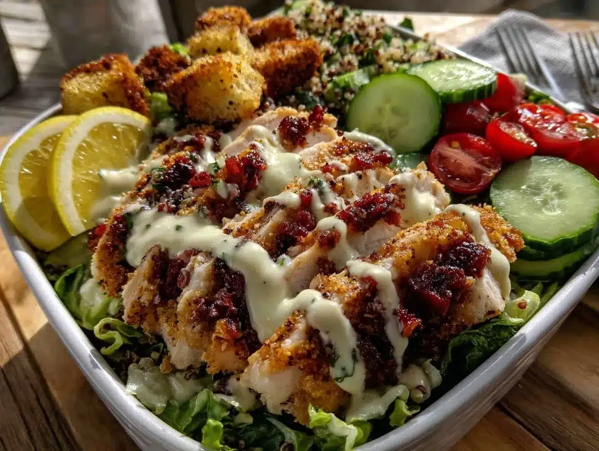 easy cold chicken caesar grain bowl preparation steps