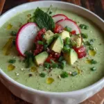 fresh cold cucumber avocado gazpacho soup - featured image