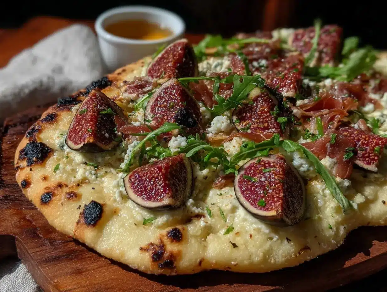 fresh fig and prosciutto flatbread preparation steps