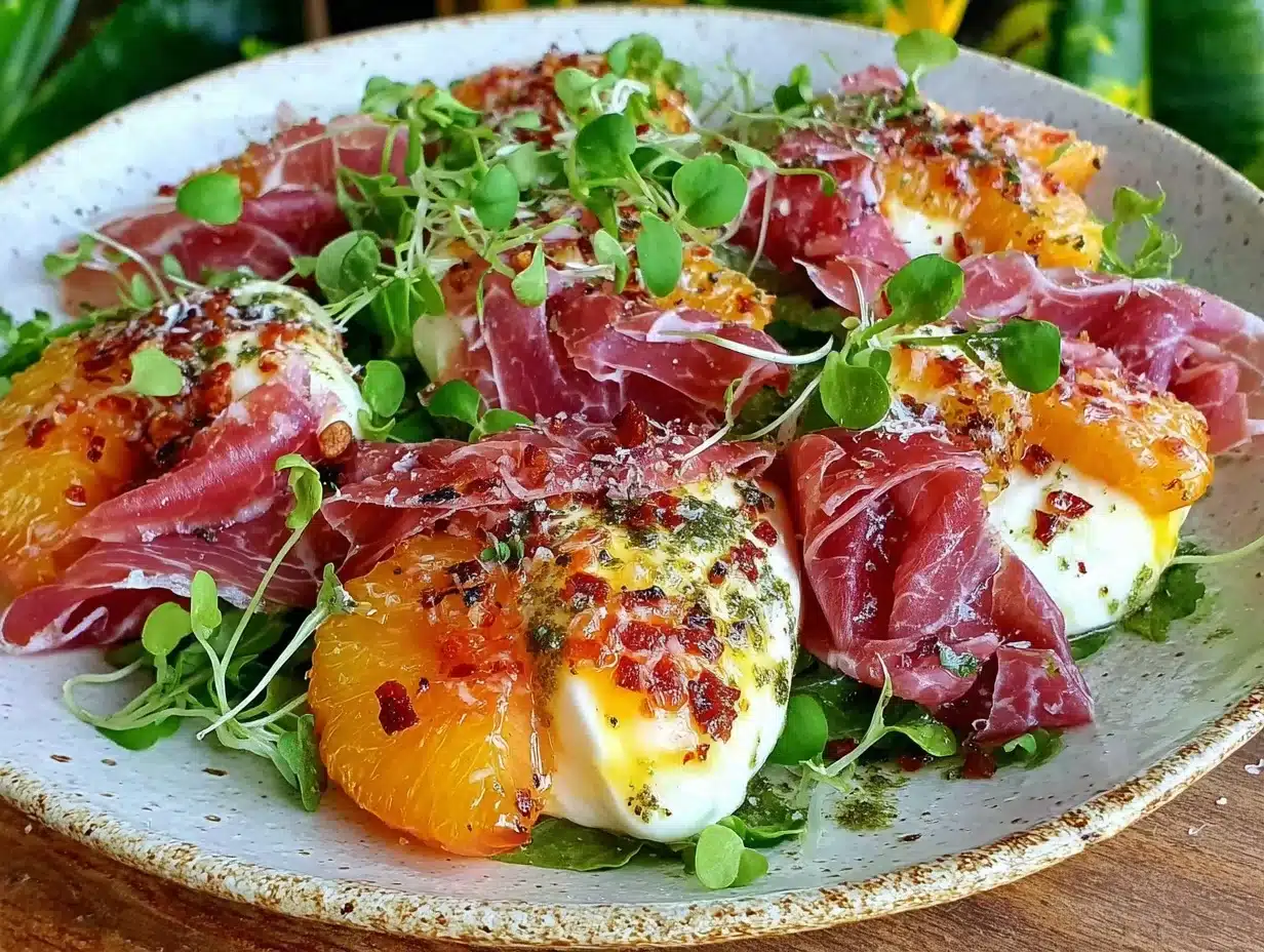 fresh honey peach burrata salad - featured image