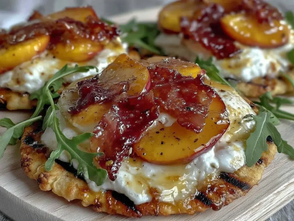 grilled peach and brie flatbread - featured image