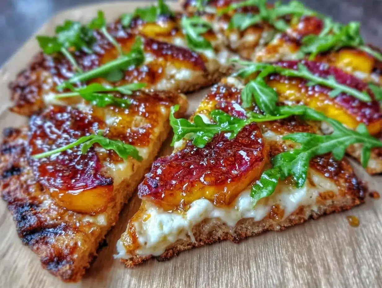 grilled peach and brie flatbread preparation steps