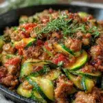 healthy high-protein ground turkey zucchini skillet - featured image