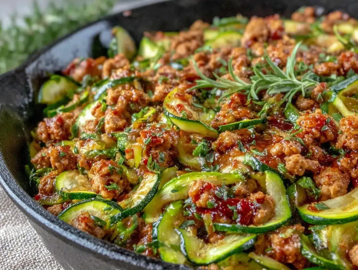 healthy high-protein ground turkey zucchini skillet preparation steps