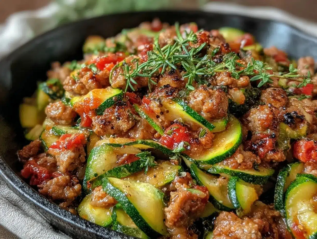 healthy high-protein ground turkey zucchini skillet - featured image
