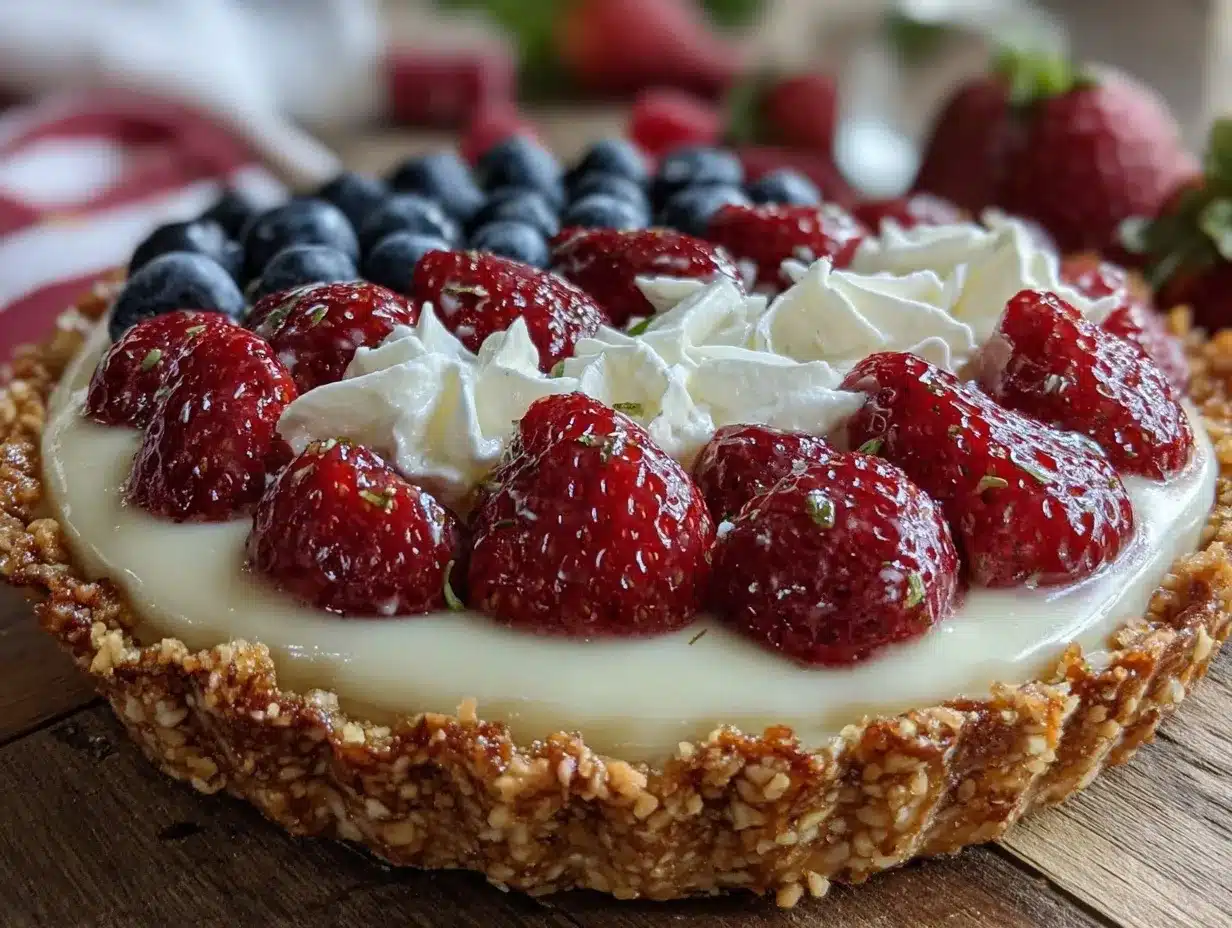 no bake american flag berry cheesecake tart preparation steps