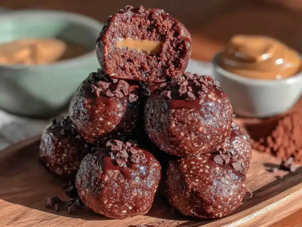 no-bake double chocolate protein balls - featured image
