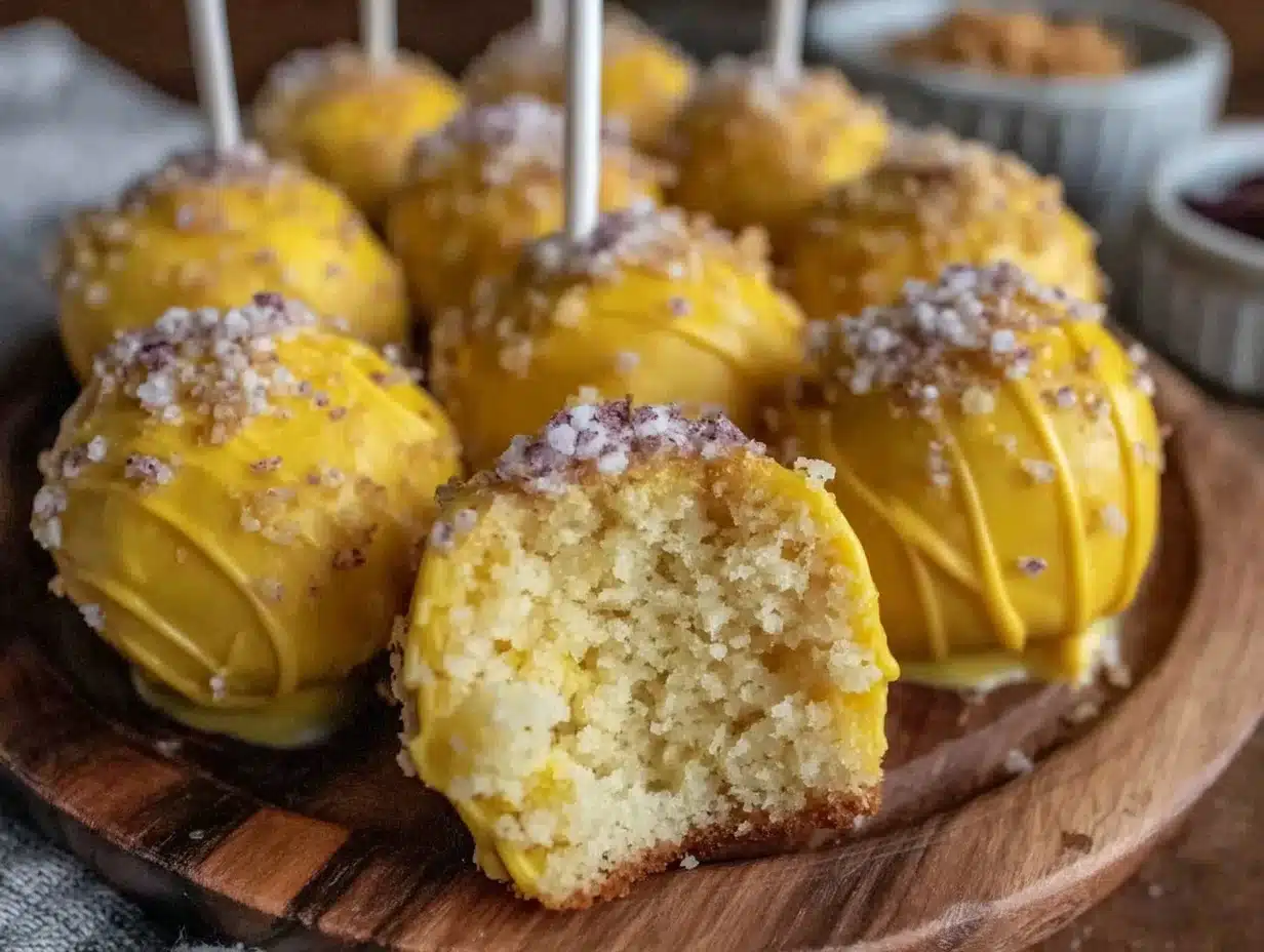 school bus yellow vanilla cake pops - featured image